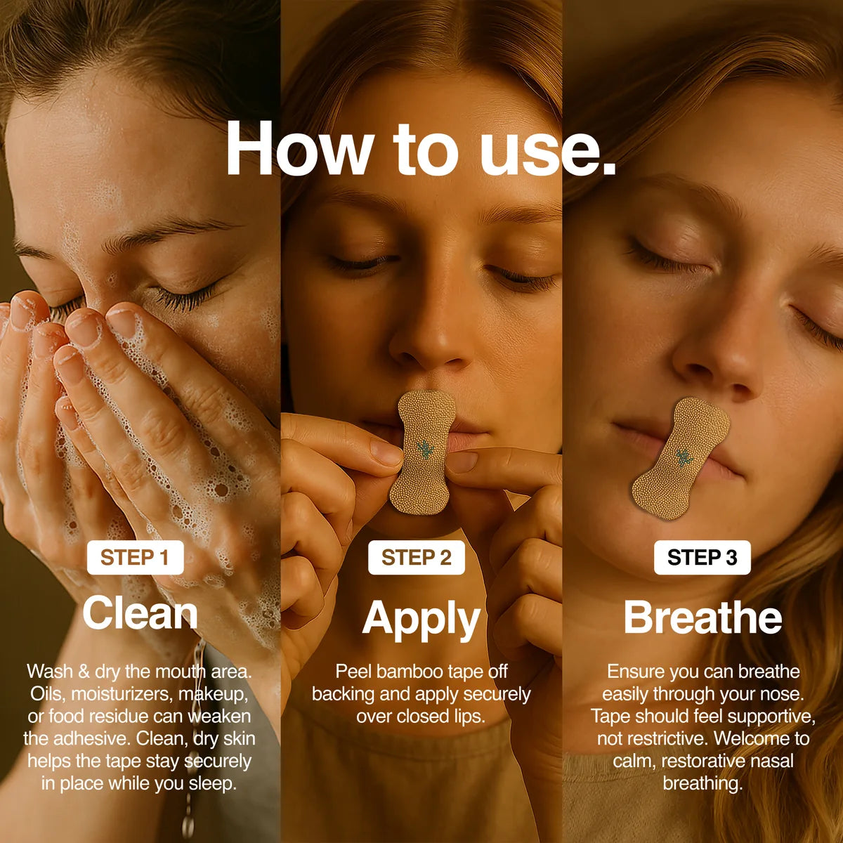 How to use Sleep Karma Slim Profile — Step 1 Clean, Step 2 Apply, Step 3 Breathe