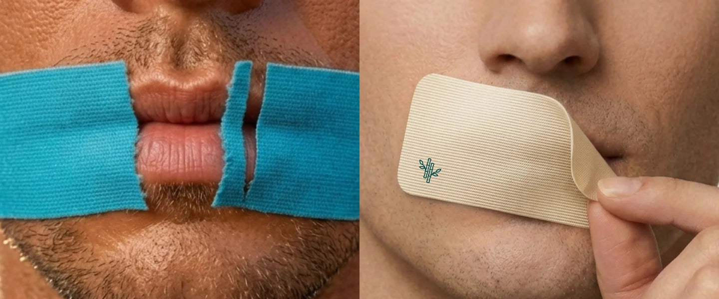Factory-grade glue on your face — illustrating cheap mouth tape made at sticker factories