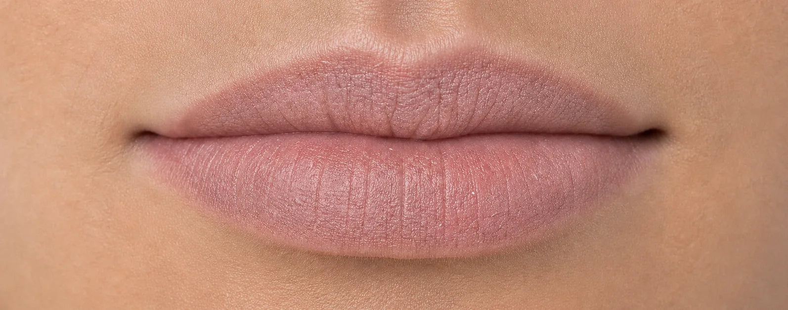 Close-up of lips before use: dry, matte, with fine vertical lines