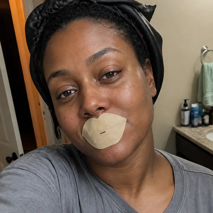 Naomi, wearing the hydrating mouth tape