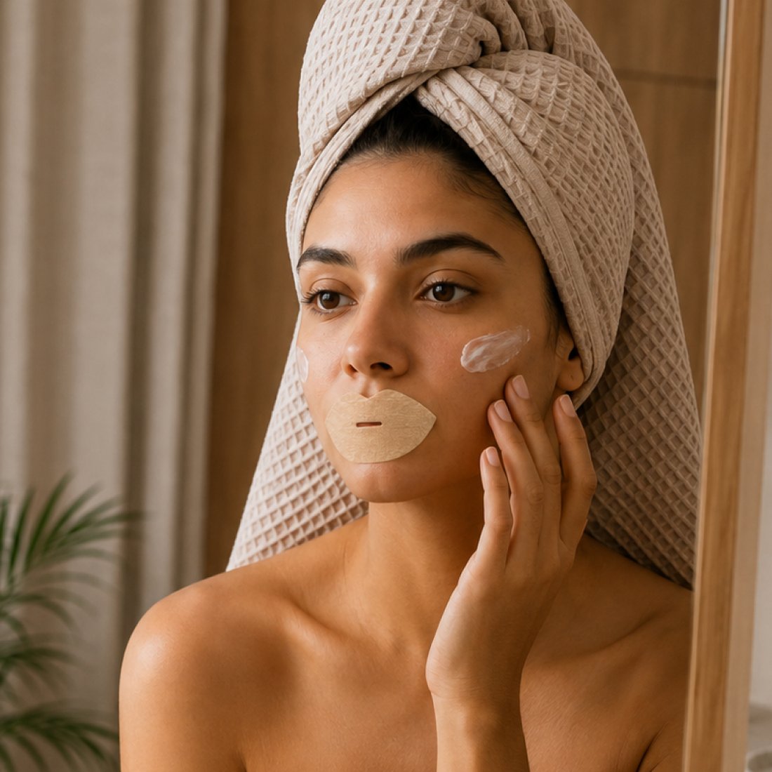 The hydrating mouth tape worn over the lips as part of an evening routine