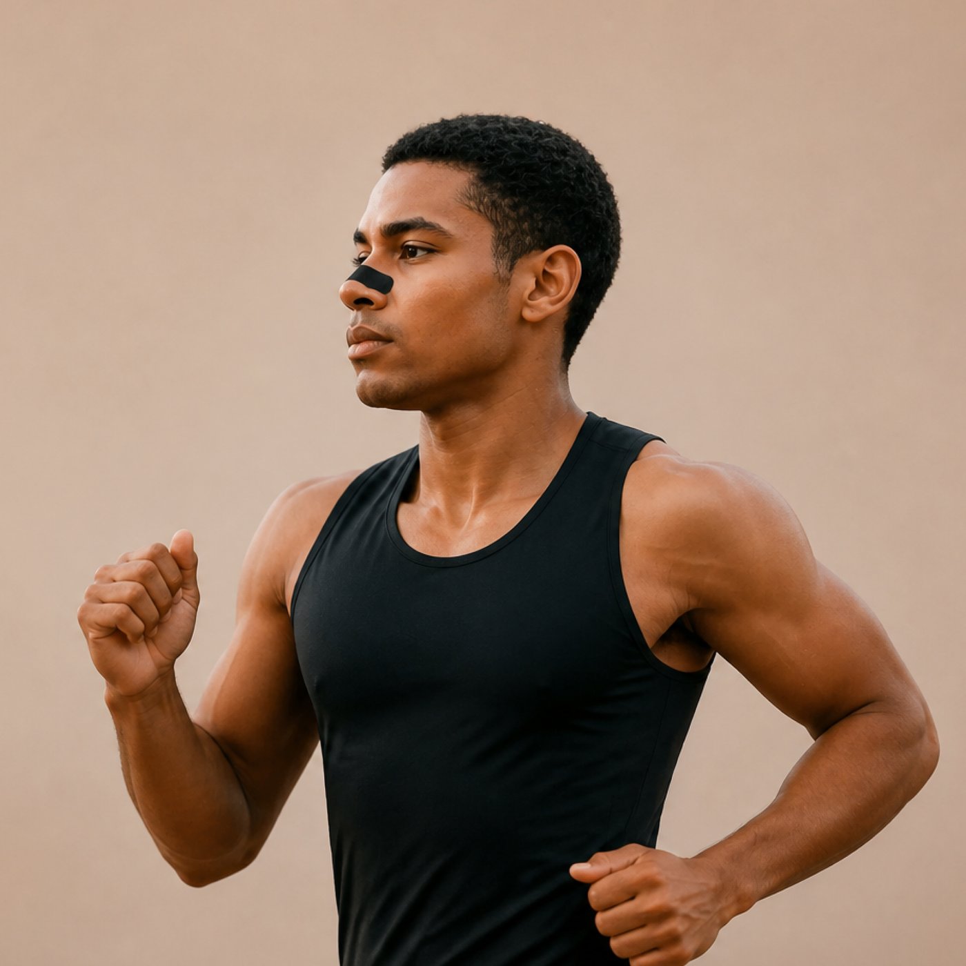 A runner wearing a Sleep Karma nose strip