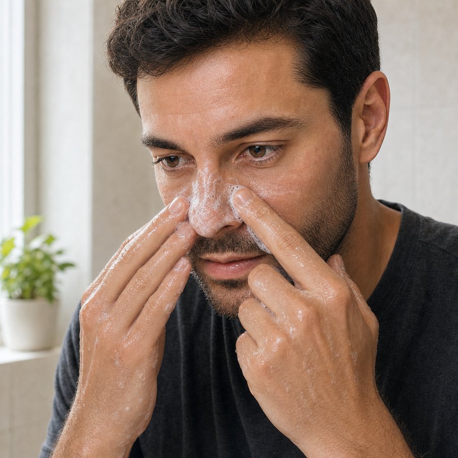 Step 1 — washing and drying the nose before applying the strip