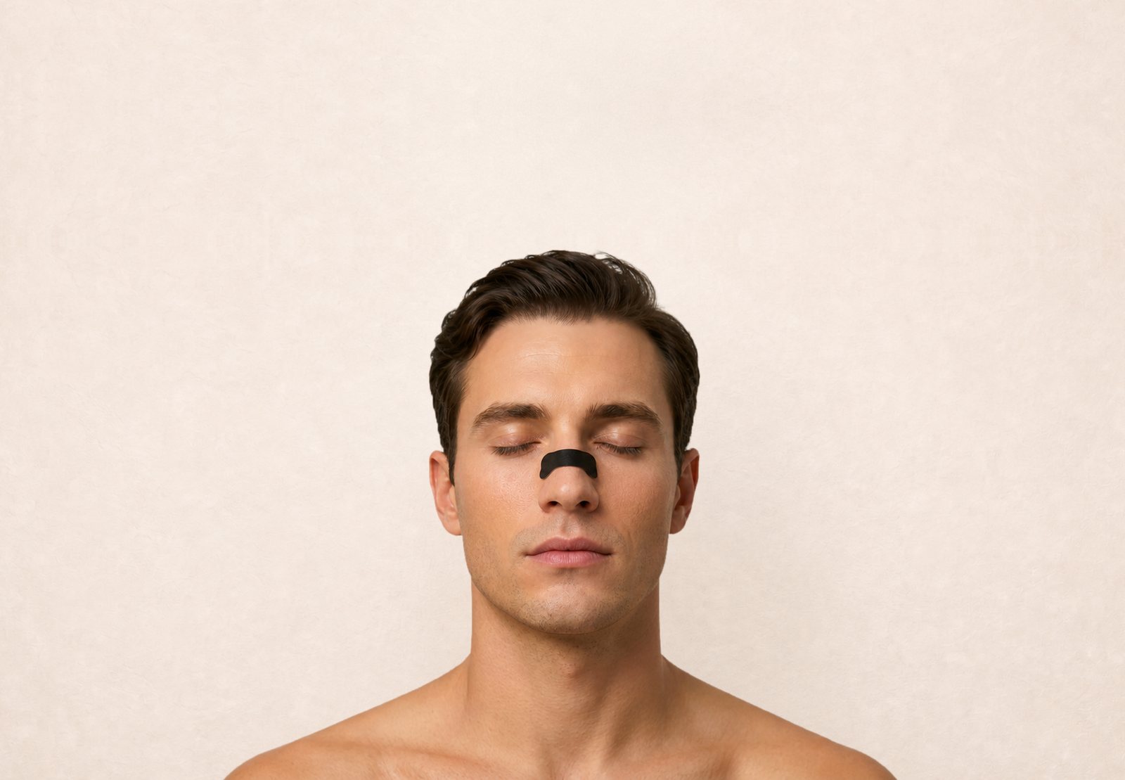 A man resting with a Sleep Karma bamboo nose tape across the bridge of his nose